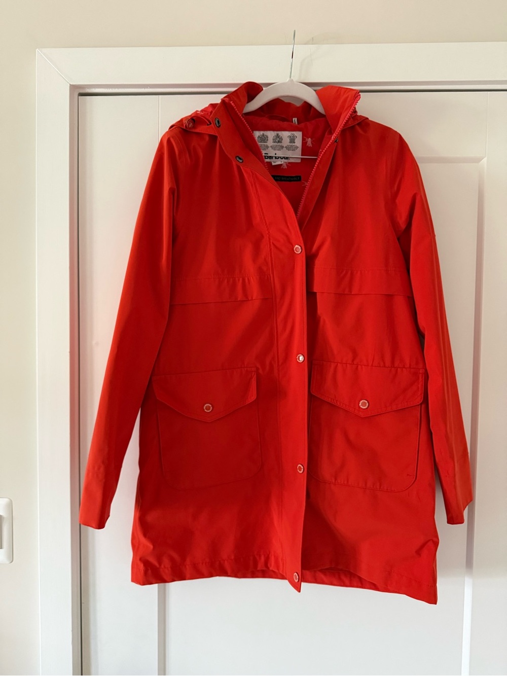 Barbour Bright Red Hooded Trench Coat